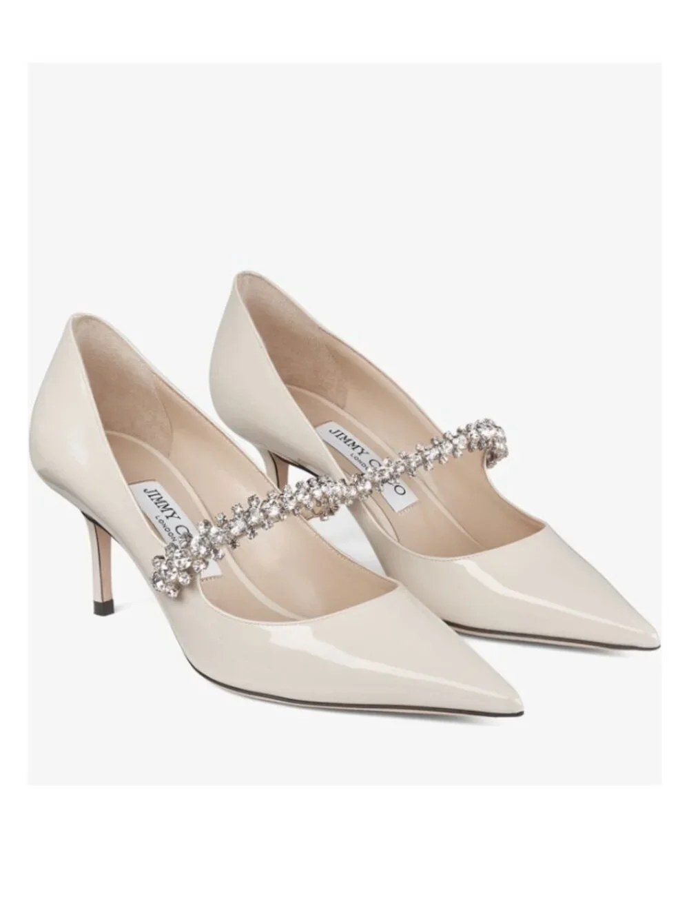 JIMMY CHOO Women Bing Off White Pumps With Crystal Embellishments